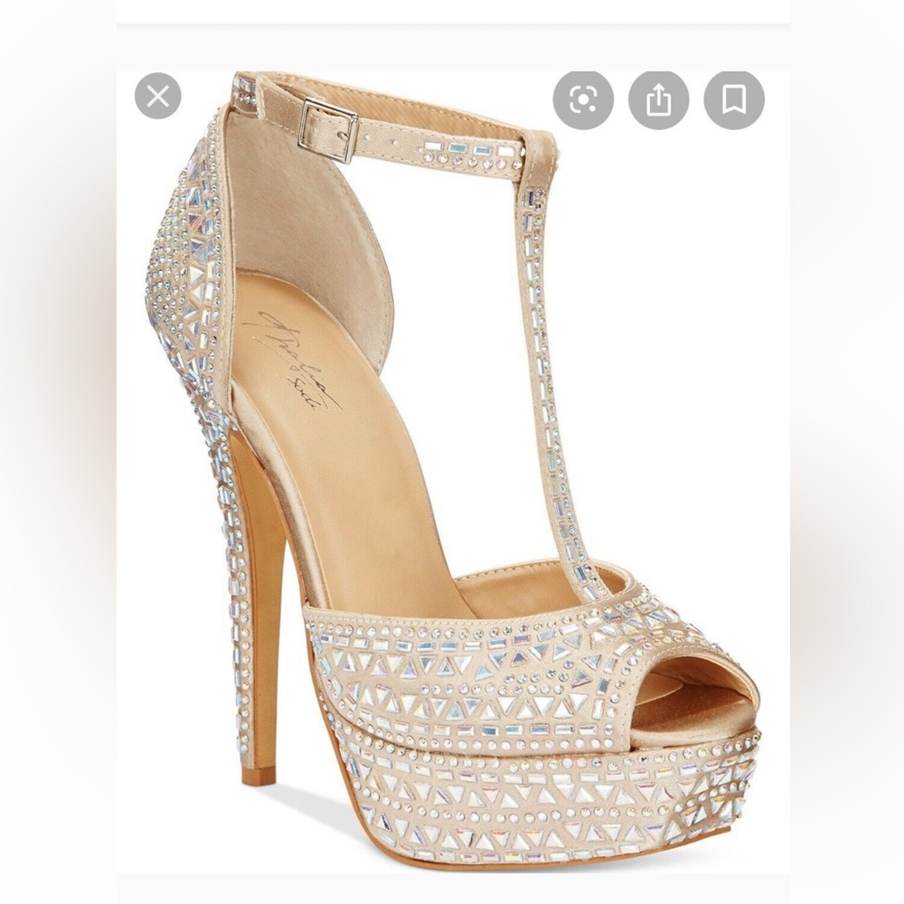 Thalia Sodi embellished sparkly T-strap platform heel in chanpagne gold - size 7